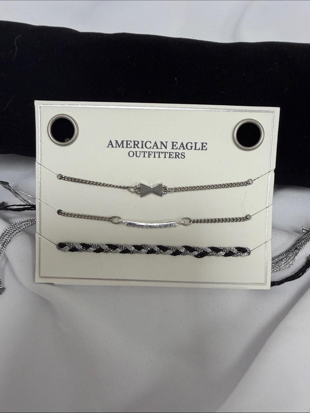American Eagle Outfitters Silver and Black Layered Bracelet Set